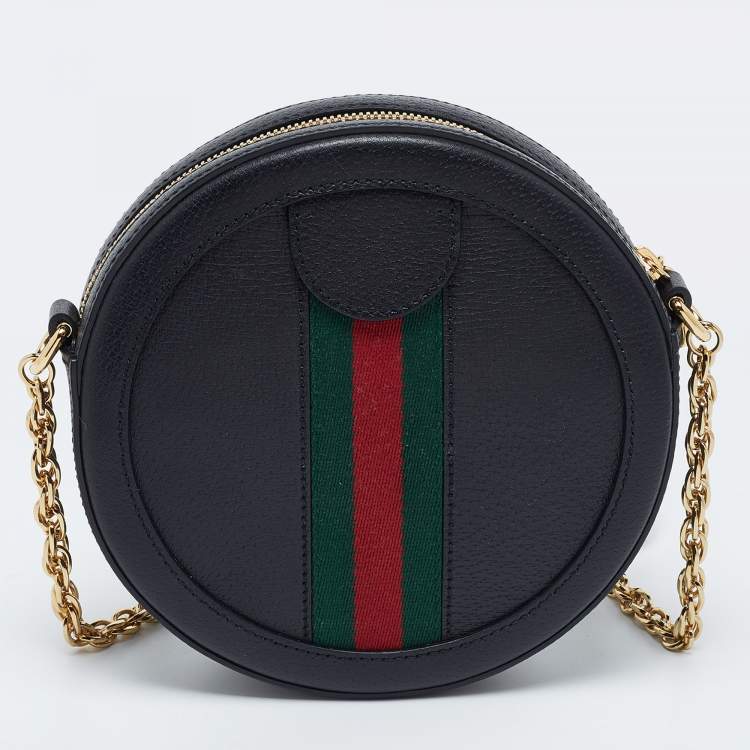 Pre Owned Gucci Black Leather Mini Ophidia Round Shoulder Bag