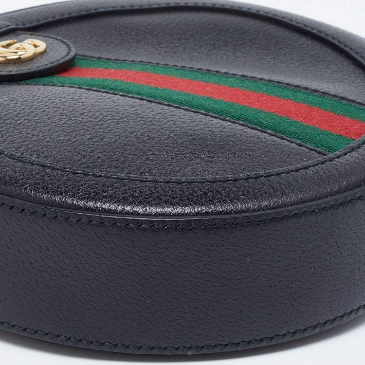 Pre Owned Gucci Black Leather Mini Ophidia Round Shoulder Bag