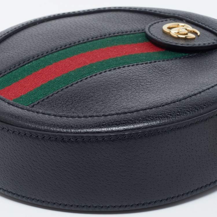 Pre Owned Gucci Black Leather Mini Ophidia Round Shoulder Bag
