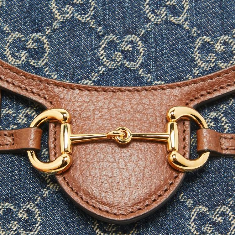 Pre Owned Gucci Brown/Blue GG Denim Mini Horsebit 1955 Crossbody Bag