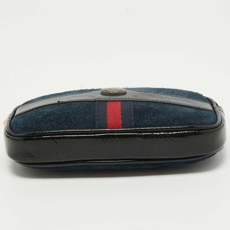 Pre Owned Gucci Black/Navy Blue Suede and Patent Leather Ophidia Belt Bag