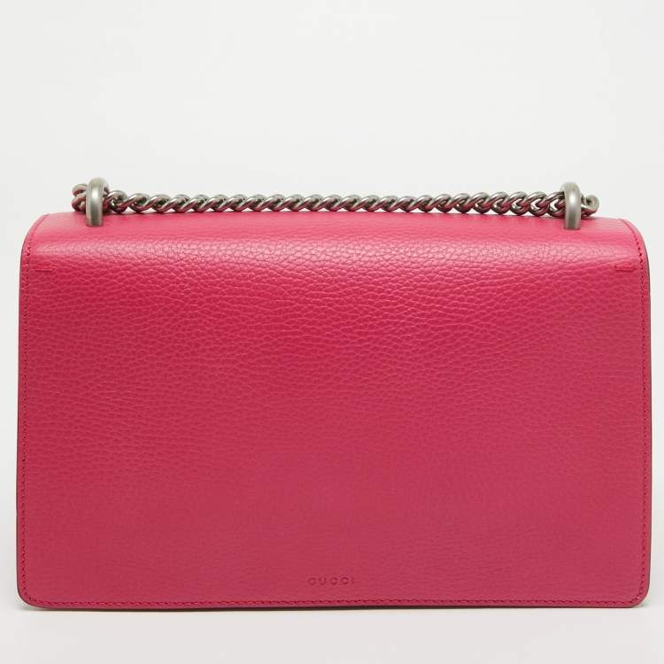 Pre Owned Gucci Magenta Leather Small Guccify Pearl Embellished Dionysus Shoulder Bag