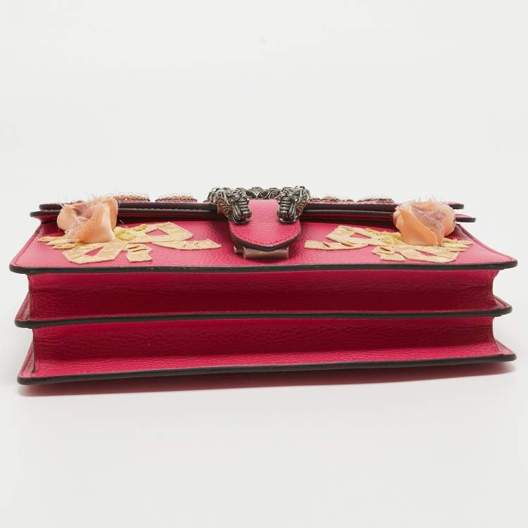 Pre Owned Gucci Magenta Leather Small Guccify Pearl Embellished Dionysus Shoulder Bag