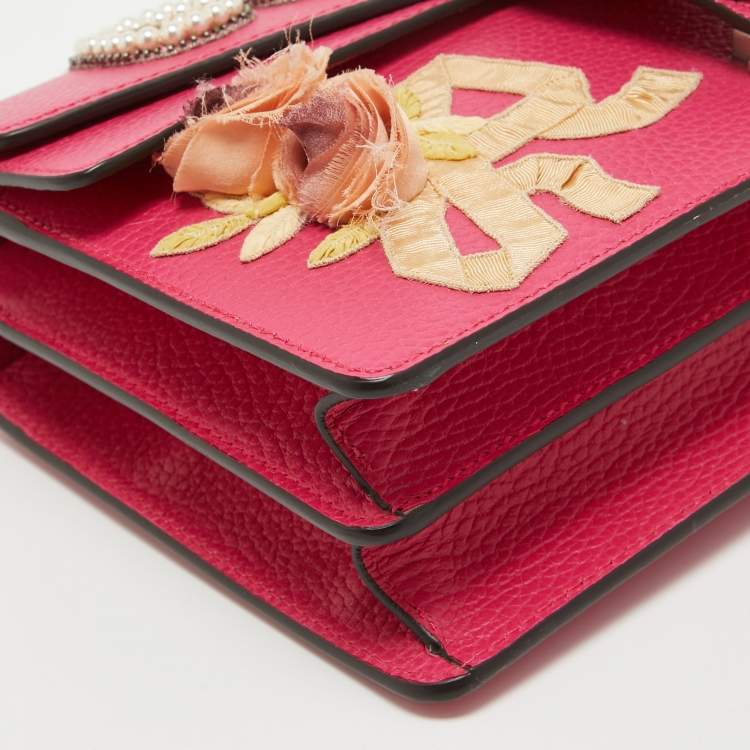 Pre Owned Gucci Magenta Leather Small Guccify Pearl Embellished Dionysus Shoulder Bag