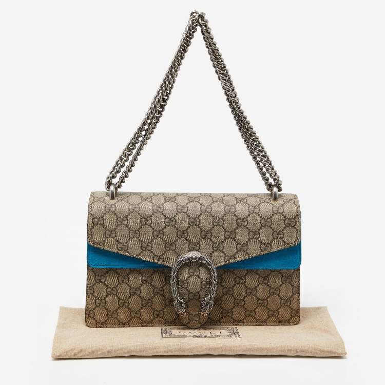 Pre Owned Gucci Beige/Blue GG Supreme Canvas and Suede Small Dionysus Shoulder Bag