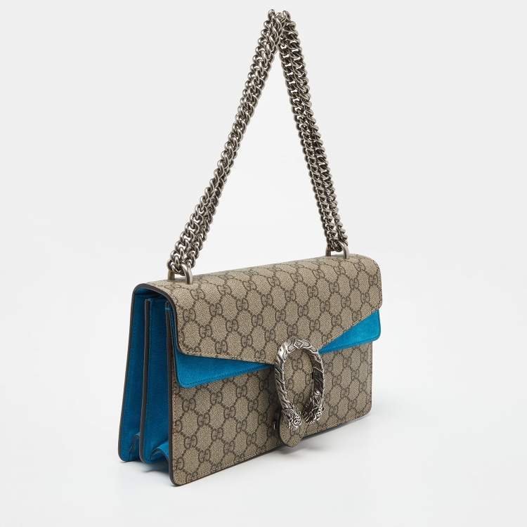 Pre Owned Gucci Beige/Blue GG Supreme Canvas and Suede Small Dionysus Shoulder Bag