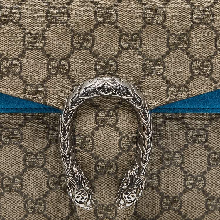 Pre Owned Gucci Beige/Blue GG Supreme Canvas and Suede Small Dionysus Shoulder Bag