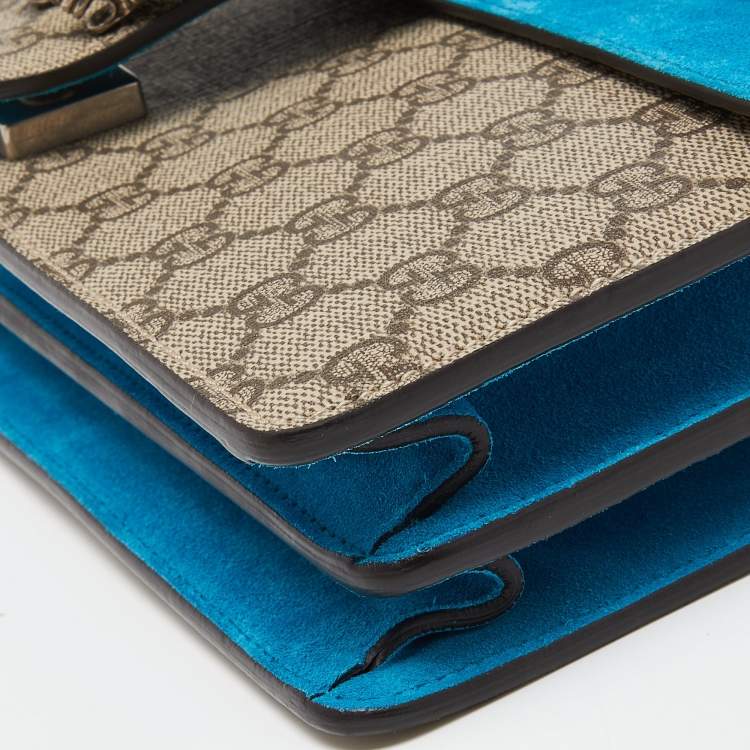 Pre Owned Gucci Beige/Blue GG Supreme Canvas and Suede Small Dionysus Shoulder Bag