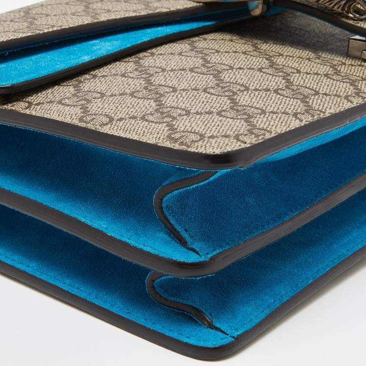 Pre Owned Gucci Beige/Blue GG Supreme Canvas and Suede Small Dionysus Shoulder Bag