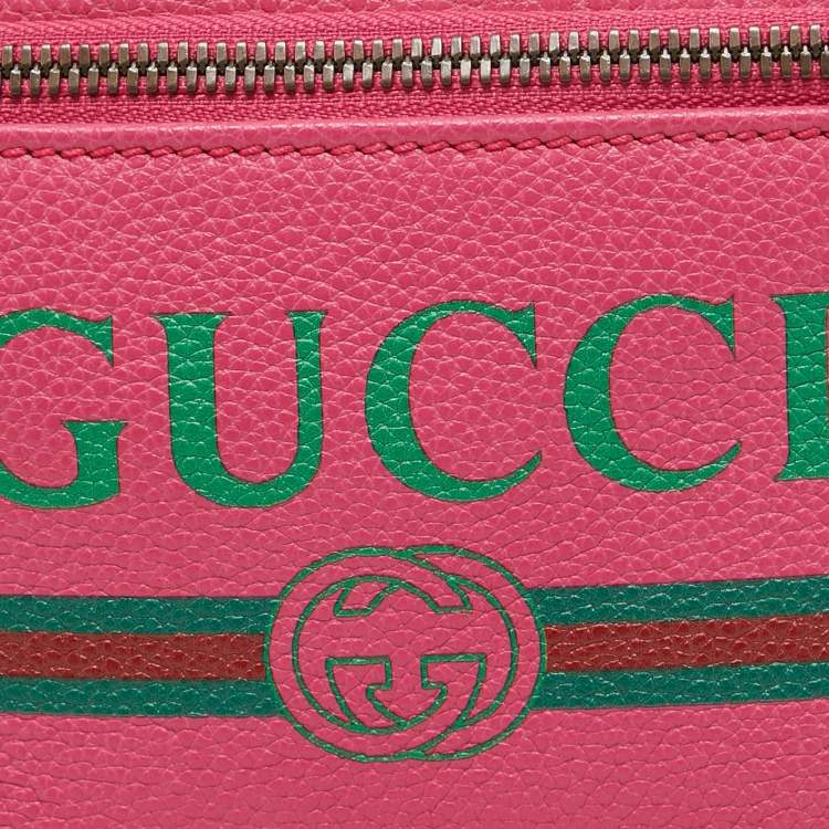 Pre Owned Gucci Pink Leather Logo Web Belt Bag