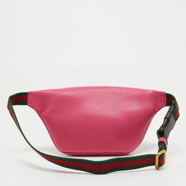 Pre Owned Gucci Pink Leather Logo Web Belt Bag