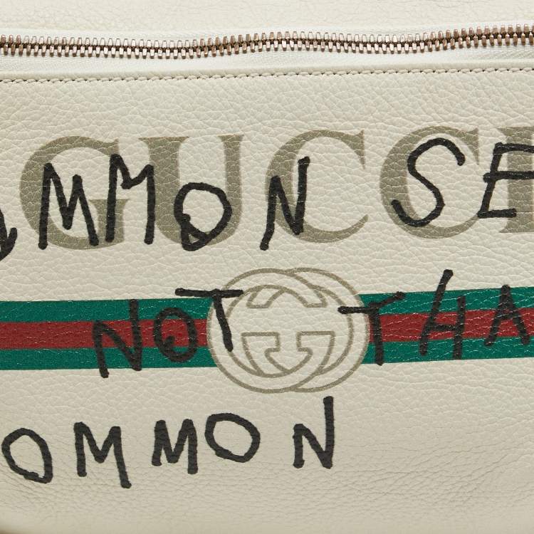 Pre Owned Gucci Cream Pebbled Leather Logo Web Belt Bag