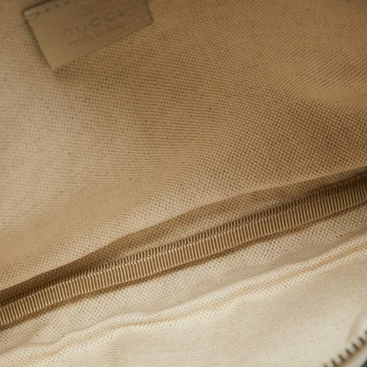 Pre Owned Gucci Cream Pebbled Leather Logo Web Belt Bag