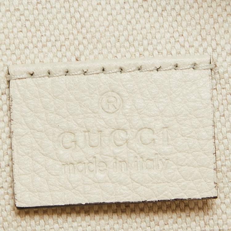 Pre Owned Gucci Cream Pebbled Leather Logo Web Belt Bag