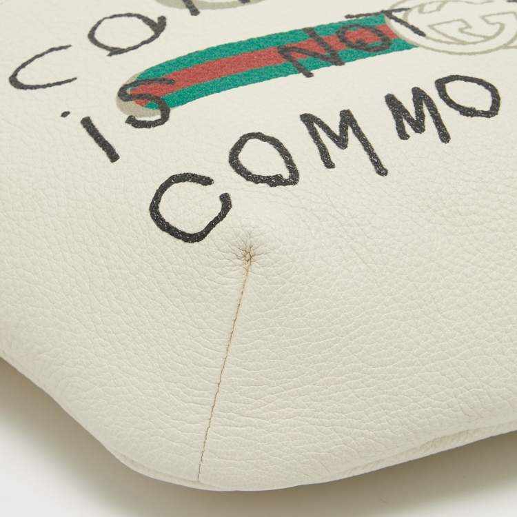 Pre Owned Gucci Cream Pebbled Leather Logo Web Belt Bag