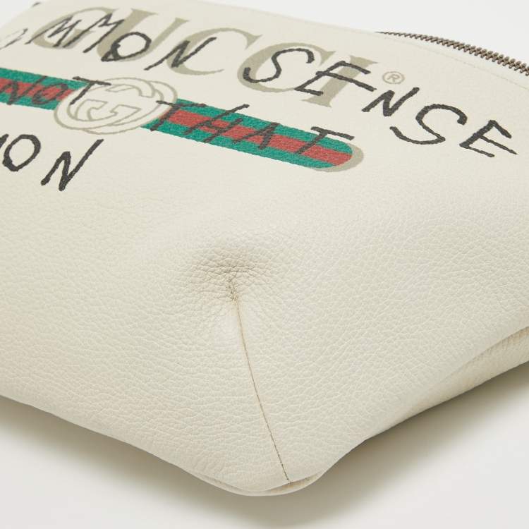 Pre Owned Gucci Cream Pebbled Leather Logo Web Belt Bag