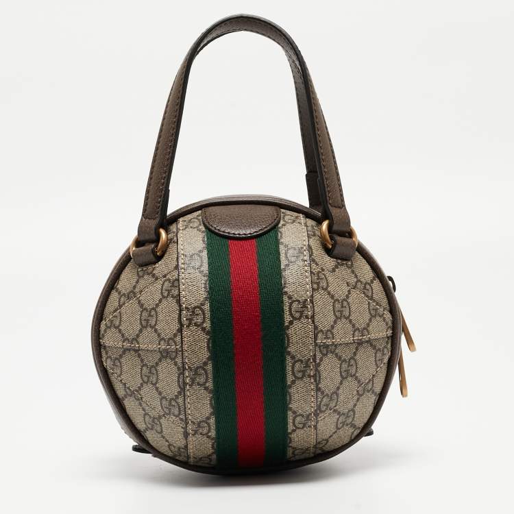 Pre Owned Gucci Beige/Ebony GG Supreme Canvas Mini Ophidia Basketball Bag