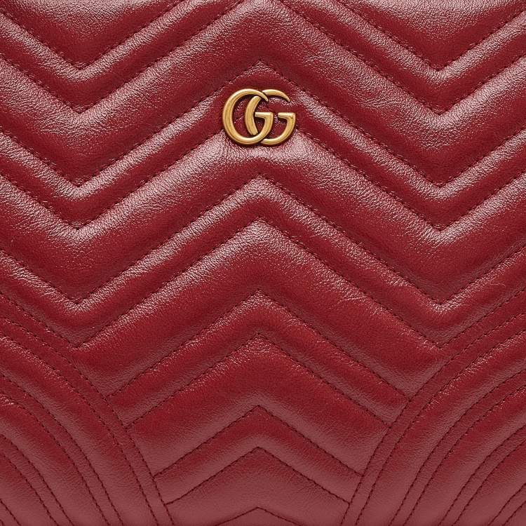 Pre Owned Gucci Red Matelassé Leather Medium GG Marmont Chain Bag