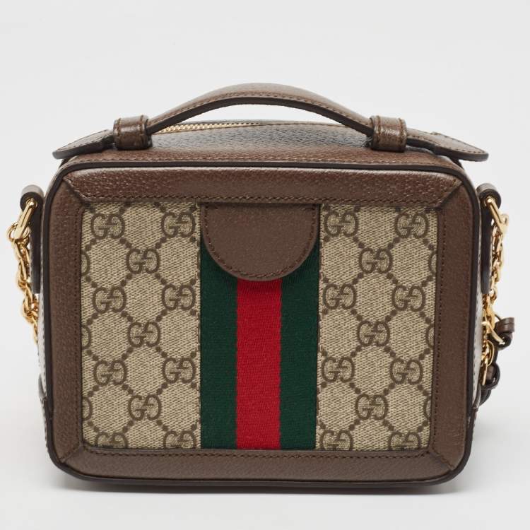Pre Owned Gucci Beige/Ebony GG Supreme Canvas and Leather Mini Ophidia Top Handle Bag
