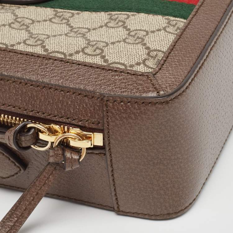 Pre Owned Gucci Beige/Ebony GG Supreme Canvas and Leather Mini Ophidia Top Handle Bag