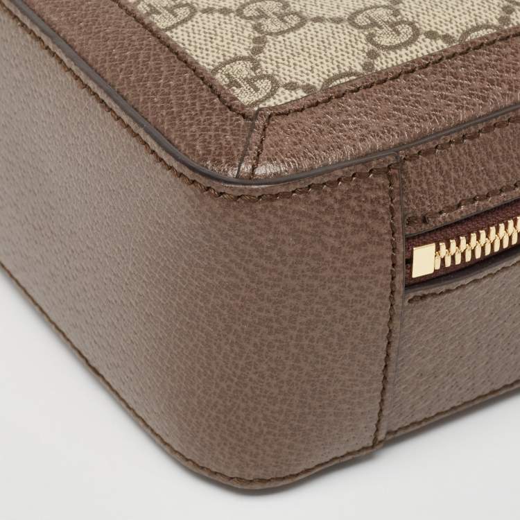 Pre Owned Gucci Beige/Ebony GG Supreme Canvas and Leather Mini Ophidia Top Handle Bag