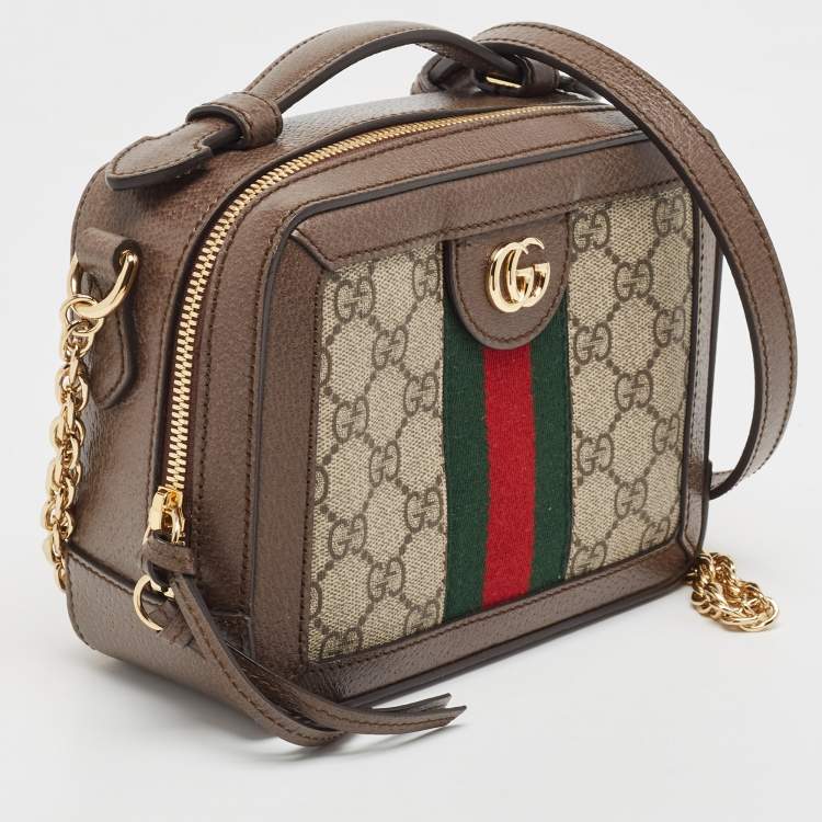 Pre Owned Gucci Beige/Ebony GG Supreme Canvas and Leather Mini Ophidia Top Handle Bag