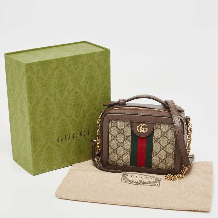 Pre Owned Gucci Beige/Ebony GG Supreme Canvas and Leather Mini Ophidia Top Handle Bag