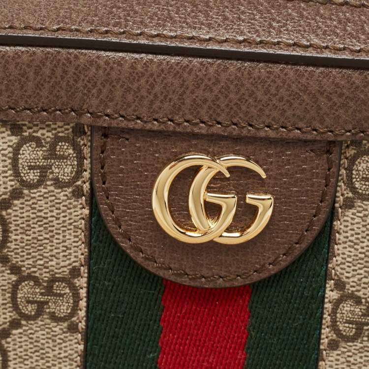 Pre Owned Gucci Beige/Ebony GG Supreme Canvas and Leather Mini Ophidia Top Handle Bag
