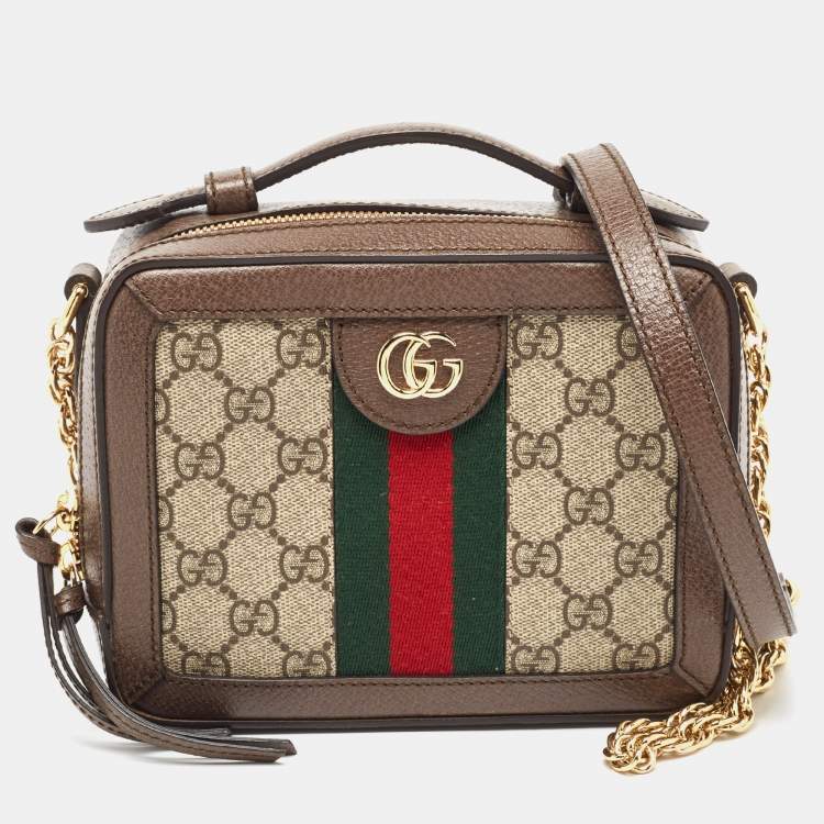Gucci Beige/Ebony GG Supreme Canvas and Leather Mini Ophidia Top Handle ...