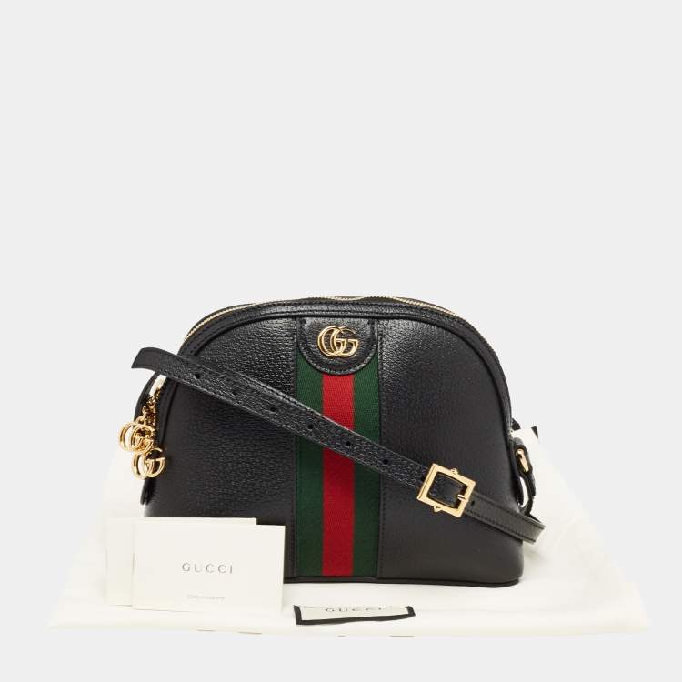 Pre Owned Gucci Black Leather Small Web Ophidia GG Shoulder Bag