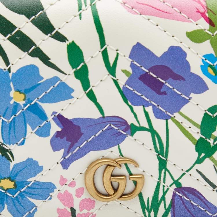 Pre Owned Gucci x Ken Scott Multicolor Floral Print Leather GG Marmont Card Case