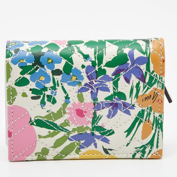 Pre Owned Gucci x Ken Scott Multicolor Floral Print Leather GG Marmont Card Case
