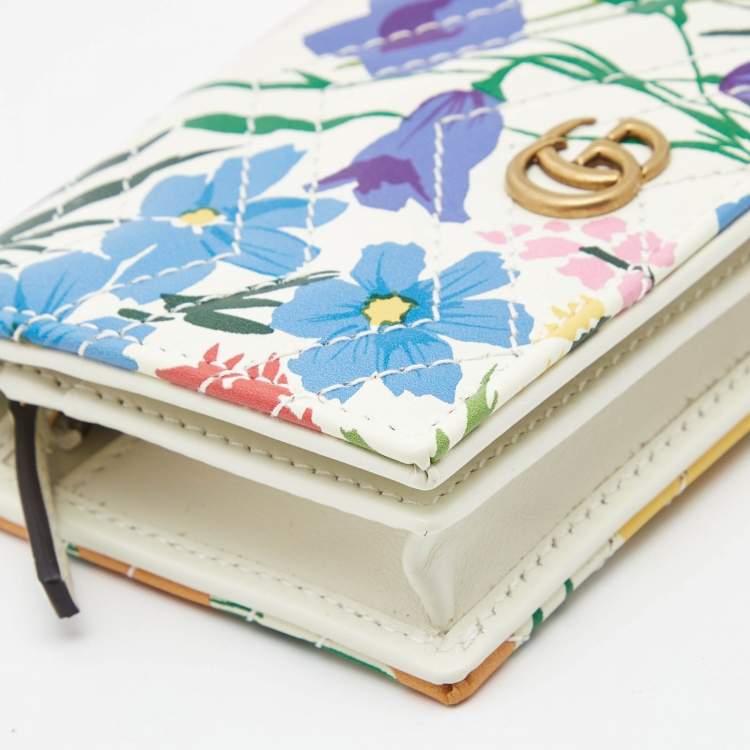 Pre Owned Gucci x Ken Scott Multicolor Floral Print Leather GG Marmont Card Case