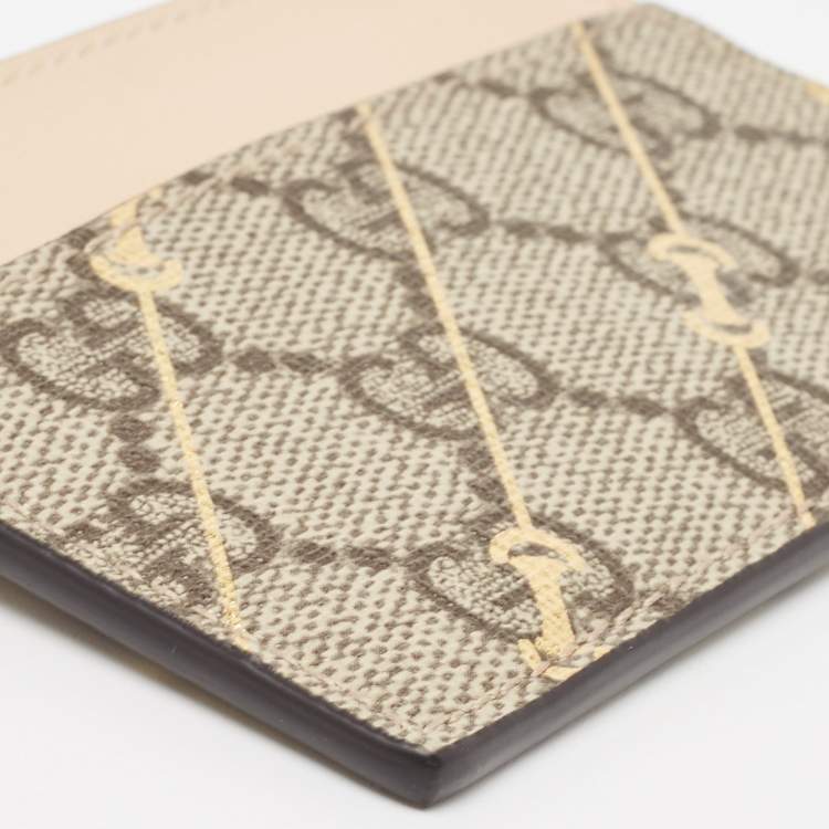 Pre Owned Gucci Brown/Beige GG Supreme Canvas and Leather Card Holder