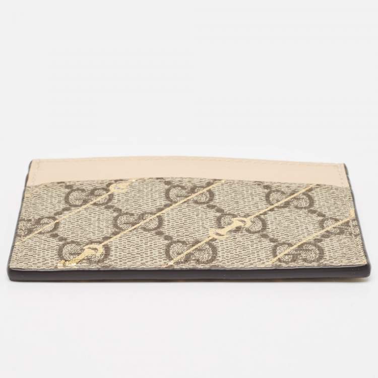 Pre Owned Gucci Brown/Beige GG Supreme Canvas and Leather Card Holder