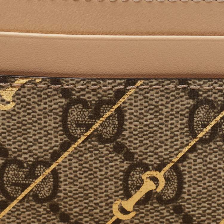 Pre Owned Gucci Brown/Beige GG Supreme Canvas and Leather Card Holder