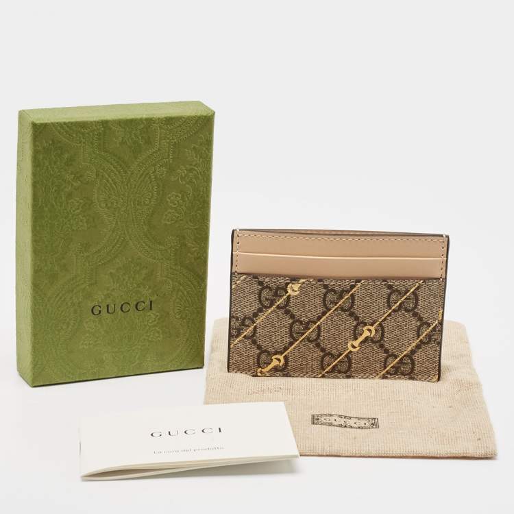 Pre Owned Gucci Brown/Beige GG Supreme Canvas and Leather Card Holder