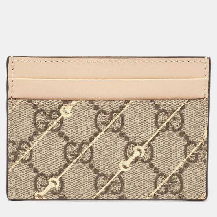 Pre Owned Gucci Brown/Beige GG Supreme Canvas and Leather Card Holder