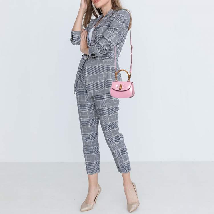 Pre Owned Gucci Pink Leather Mini 1947 Bamboo Top Handle Bag