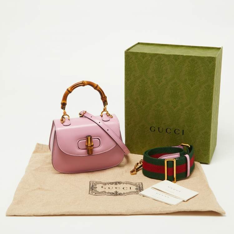 Pre Owned Gucci Pink Leather Mini 1947 Bamboo Top Handle Bag
