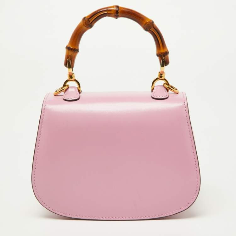Pre Owned Gucci Pink Leather Mini 1947 Bamboo Top Handle Bag