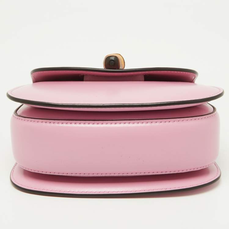 Pre Owned Gucci Pink Leather Mini 1947 Bamboo Top Handle Bag