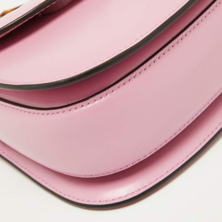 Pre Owned Gucci Pink Leather Mini 1947 Bamboo Top Handle Bag