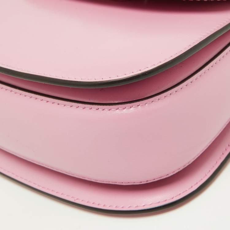Pre Owned Gucci Pink Leather Mini 1947 Bamboo Top Handle Bag