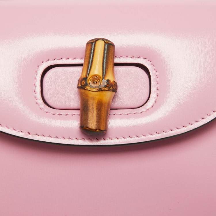 Pre Owned Gucci Pink Leather Mini 1947 Bamboo Top Handle Bag