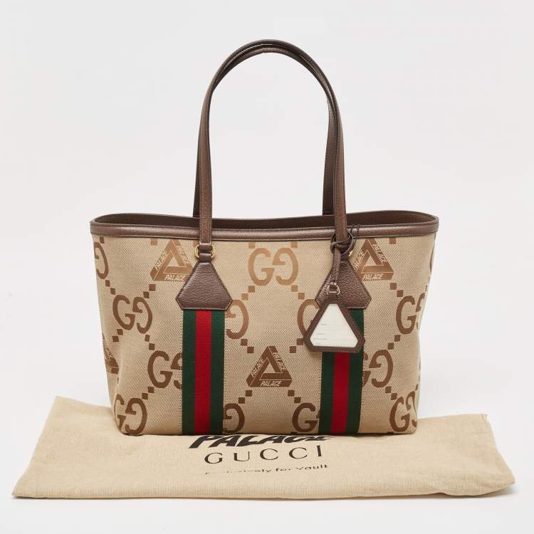 Pre Owned Gucci x Palace Beige/Brown Jumbo GG Canvas Medium Shopper Tote