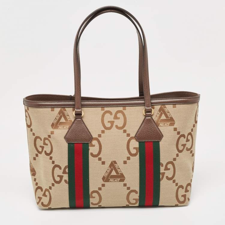 Pre Owned Gucci x Palace Beige/Brown Jumbo GG Canvas Medium Shopper Tote