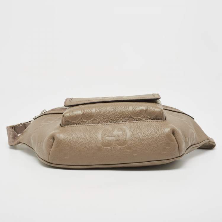 Pre Owned Gucci Beige GG Emblematic Jumbo Leather Belt Bag