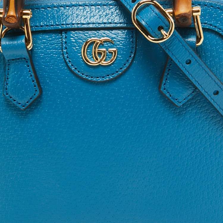 Pre Owned Gucci Blue Leather Mini Bamboo Diana Dome Satchel