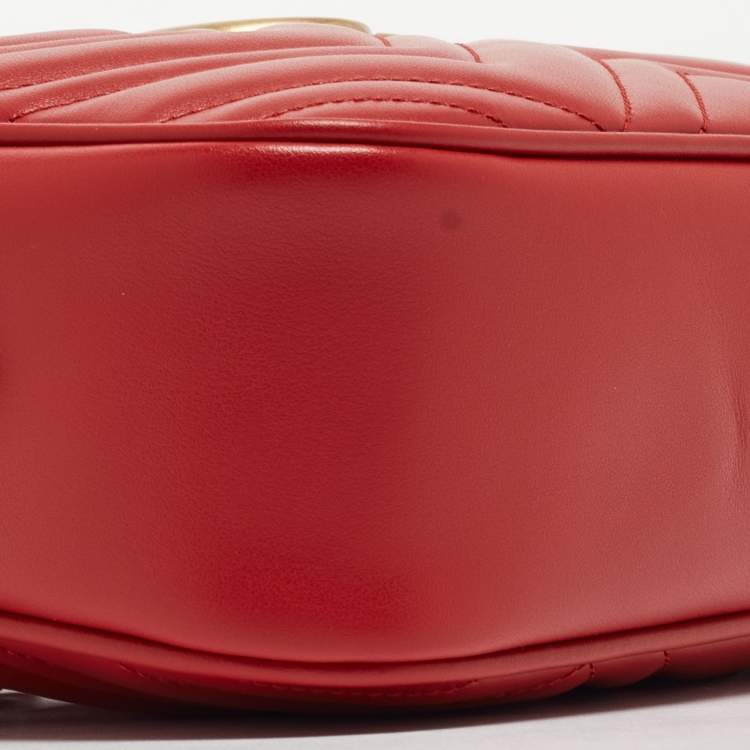 Pre Owned Gucci Red Matelassé Leather Small GG Marmont Shoulder Bag